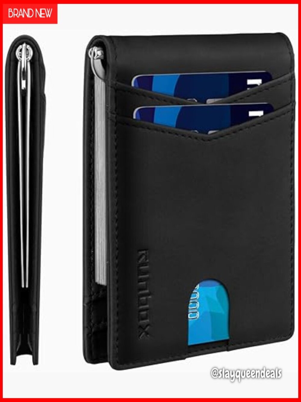 Slim RFID Blocking Wallet with 8 Card Slots and Money Clip